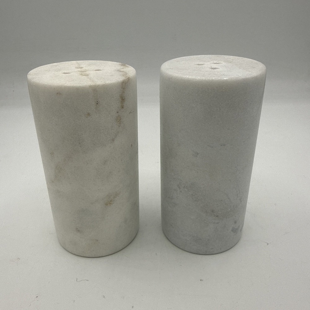 White Marble Salt & Pepper Shakers White W Grey Classy Modern Heavy Set